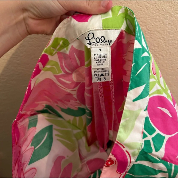 Vintage Lilly Pulitzer Ports Of Caw Wide Leg Pant Pink/Green Parrot Floral Sz 4 - Picture 8 of 9